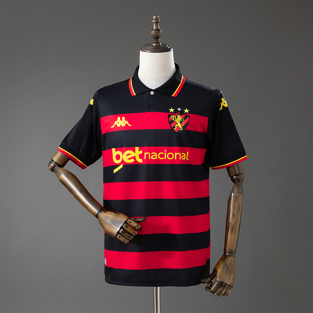Mens Sport Recife Home Jersey 2026/27 Mens Sport Recife Home Jersey 2026/27 front view with red and black hoops and golden lion crest
