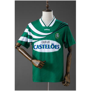 Mens Sporting CP Retro Away Jersey 1994/95 front view in green with white wave
