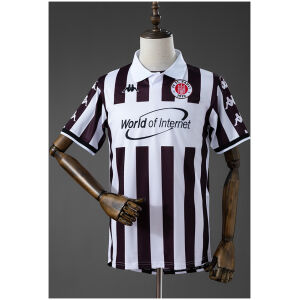 Mens St. Pauli Retro Home Jersey 2000/01 Mens St. Pauli Retro Home Jersey 2000/01 front view in brown and white stripes with World of Internet sponsor