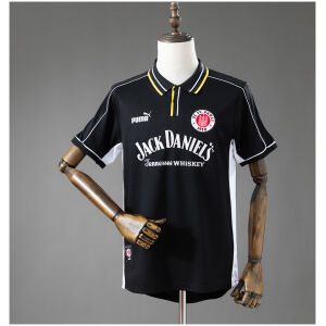 Mens St. Pauli Retro Away Jersey 1999/00 Mens St. Pauli Retro Away Jersey 1999/00 front view in black with Jack Daniel's sponsor and polo collar