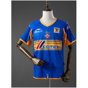 Mens Tigres UANL Retro Away Jersey 2006 front view in blue with yellow V-neck