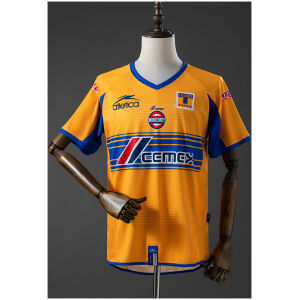 Mens Tigres UANL Retro Home Jersey 2006 front view in yellow with blue collar