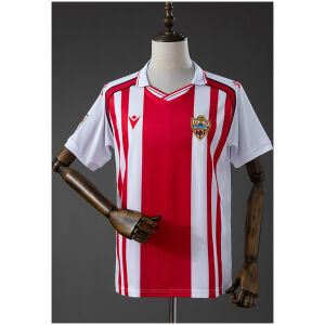 Mens UD Almeria Style Retro Jersey 2025/26 front view in red and white stripes with UD Almería crest