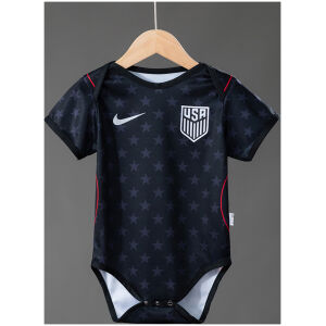 Baby USA Away Jersey 2026 Baby USA Away Jersey 2026 front view baby bodysuit in navy with all-over star pattern and USA crest