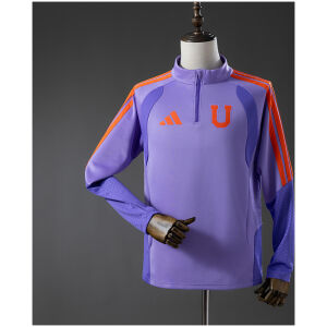 Light purple long-sleeve quarter-zip training jersey with orange stripes front view