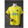 Front view of the Mens Villarreal CF Retro Home Jersey 2008/09 in canary yellow with blue Puma cat and airplane sponsor