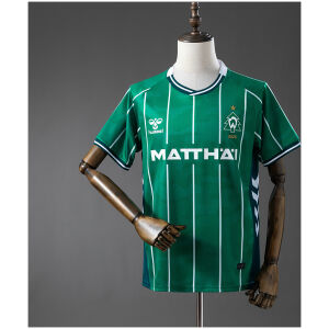 Front view of the Mens Werder Home Jersey 2025/26 in green with white pinstripes and Tannenbaum crest