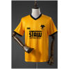 Front view of the Mens Wolverhampton Wanderers Wolves Retro Home Jersey 1986/87 in old gold with black wolf crest