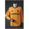 Front view of the Mens Wolverhampton Wanderers Wolves Retro Long Sleeve Home Jersey 1998/99 in amber gold with Goodyear sponsor