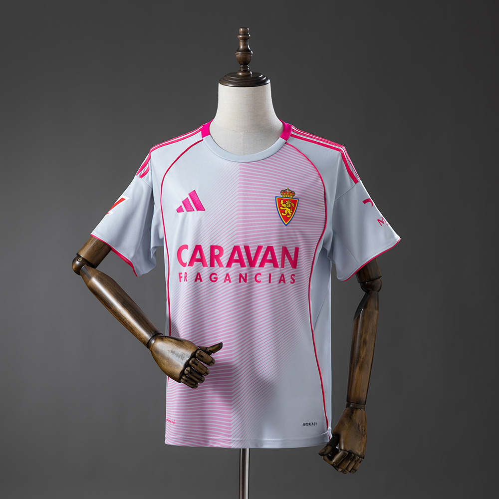 Mens Zaragoza Fourth Jersey 2025/26 Real Zaragoza fourth shirt light grey pink halftone pattern front view