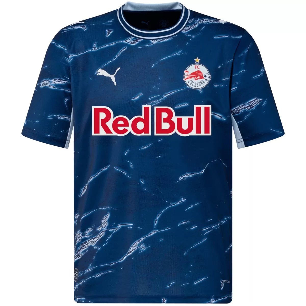 Mens Red Bull Salzburg Third Jersey 2026/27 Mens Red Bull Salzburg Third Jersey 2026/27 navy shirt front view with glacial marble streaks and Red Bull sponsor