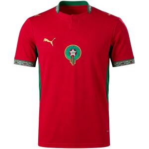 Front view of the Mens World Cup Morocco Home Jersey 2026 in crimson red with green zellij patterned trim