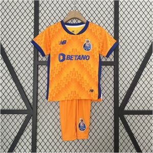 Kids Porto Away Kit 2024/25 Kids Porto Away Kit 2024/25 front view with shirt and matching orange shorts