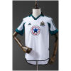 Mens Newcastle United Retro Away Jersey 1999/00 on mannequin showing white body with teal polo collar and blue star