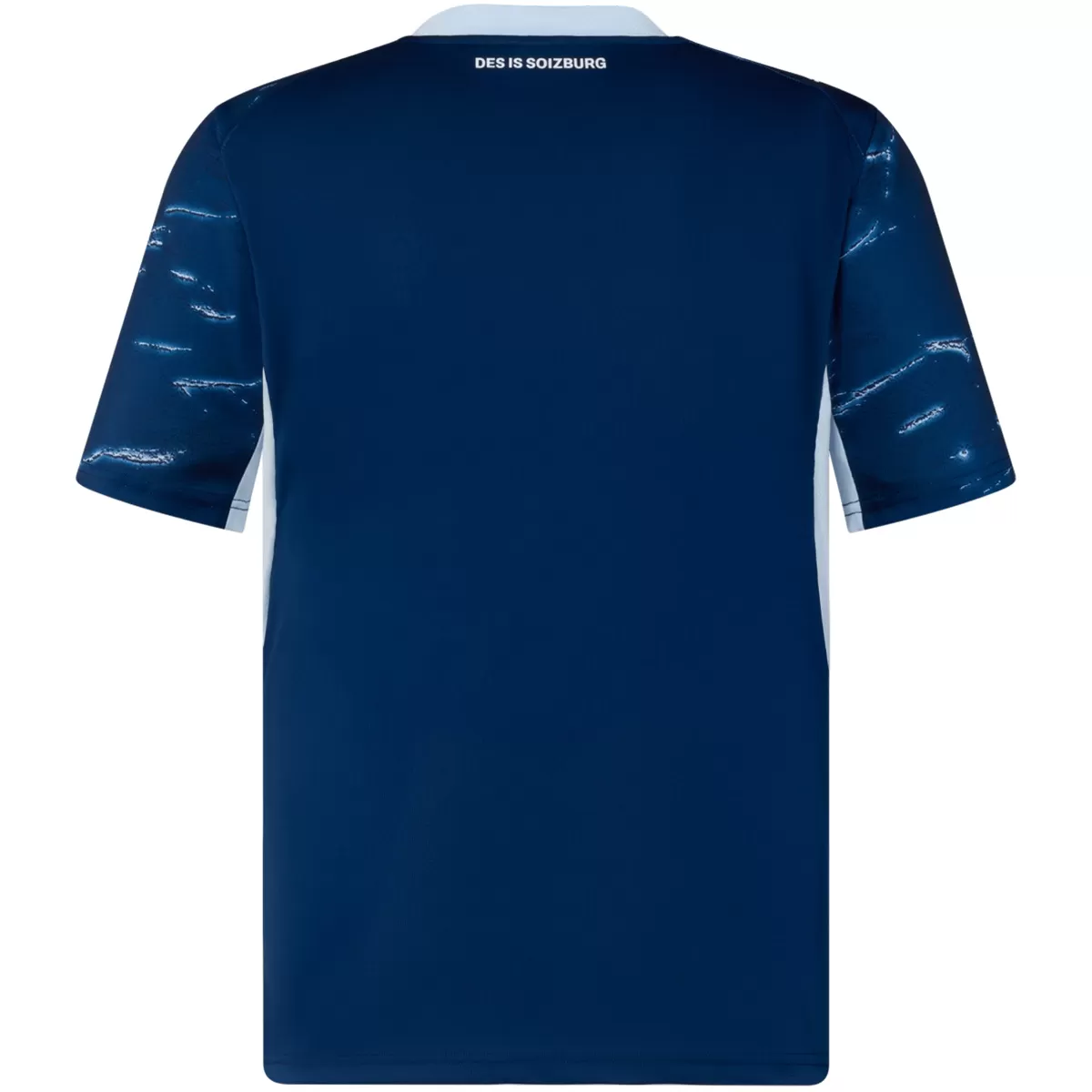 Mens Red Bull Salzburg Third Jersey 2026/27 Mens Red Bull Salzburg Third Jersey 2026/27 navy shirt back view with DES IS SOIZBURG motto below collar