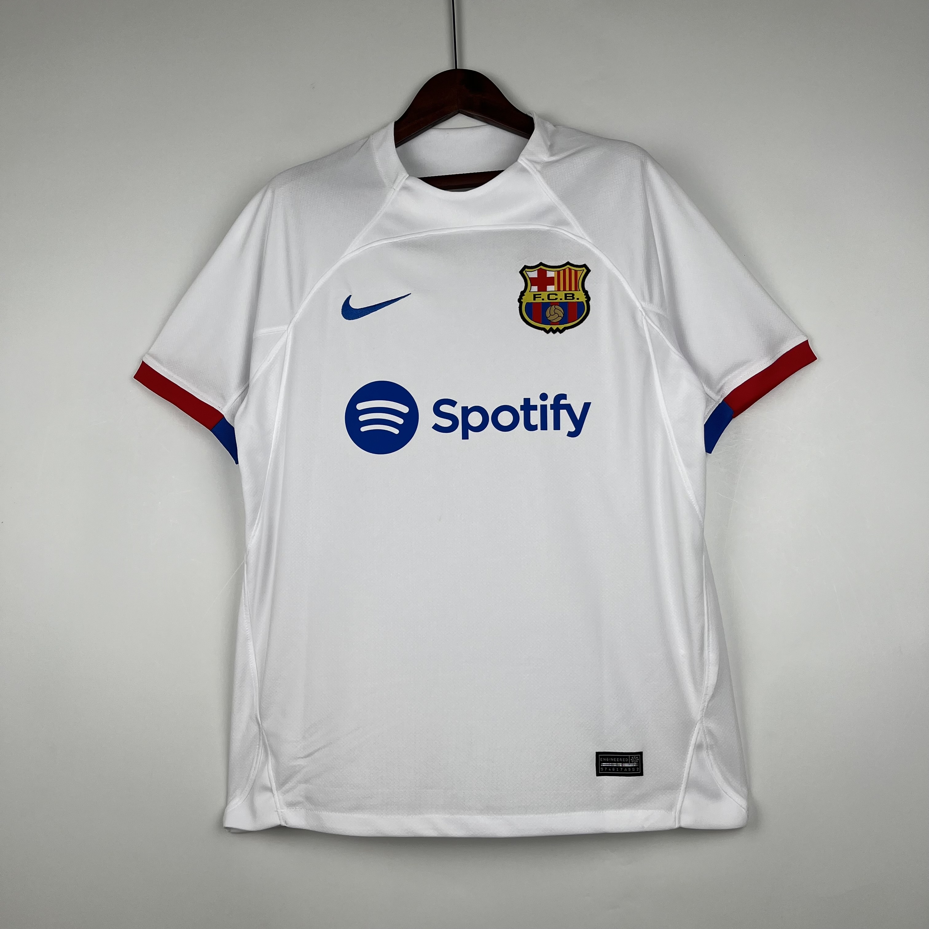 Mens Barcelona Away Jersey 2023/24 Mens Barcelona away 2023/24 white jersey with Spotify badge front view