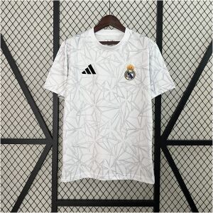 Mens Real Madrid 2024/25 white pre-match top with grey star graphic front view