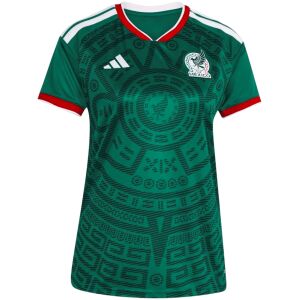 Women's Mexico home jersey in green with Aztec medallion print front view