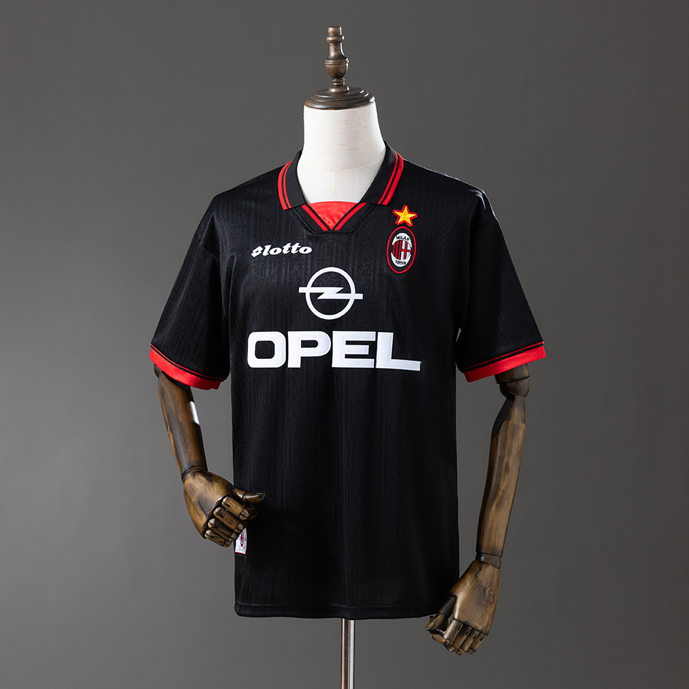 Mens AC Milan Second Retro Away Jersey 1997/98 Mens AC Milan Second Retro Away Jersey 1997/98 front view showing Opel logo