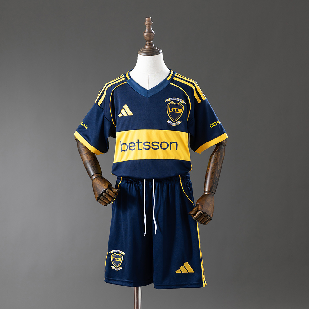 Kids Boca Juniors Home Kit 2025/26 Kids Boca Juniors Home Kit 2025/26 front view of junior shirt and shorts