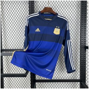 Mens World Cup Argentina Retro Long Sleeve Away Jersey 2014 on hanger showing long sleeves and navy hoops