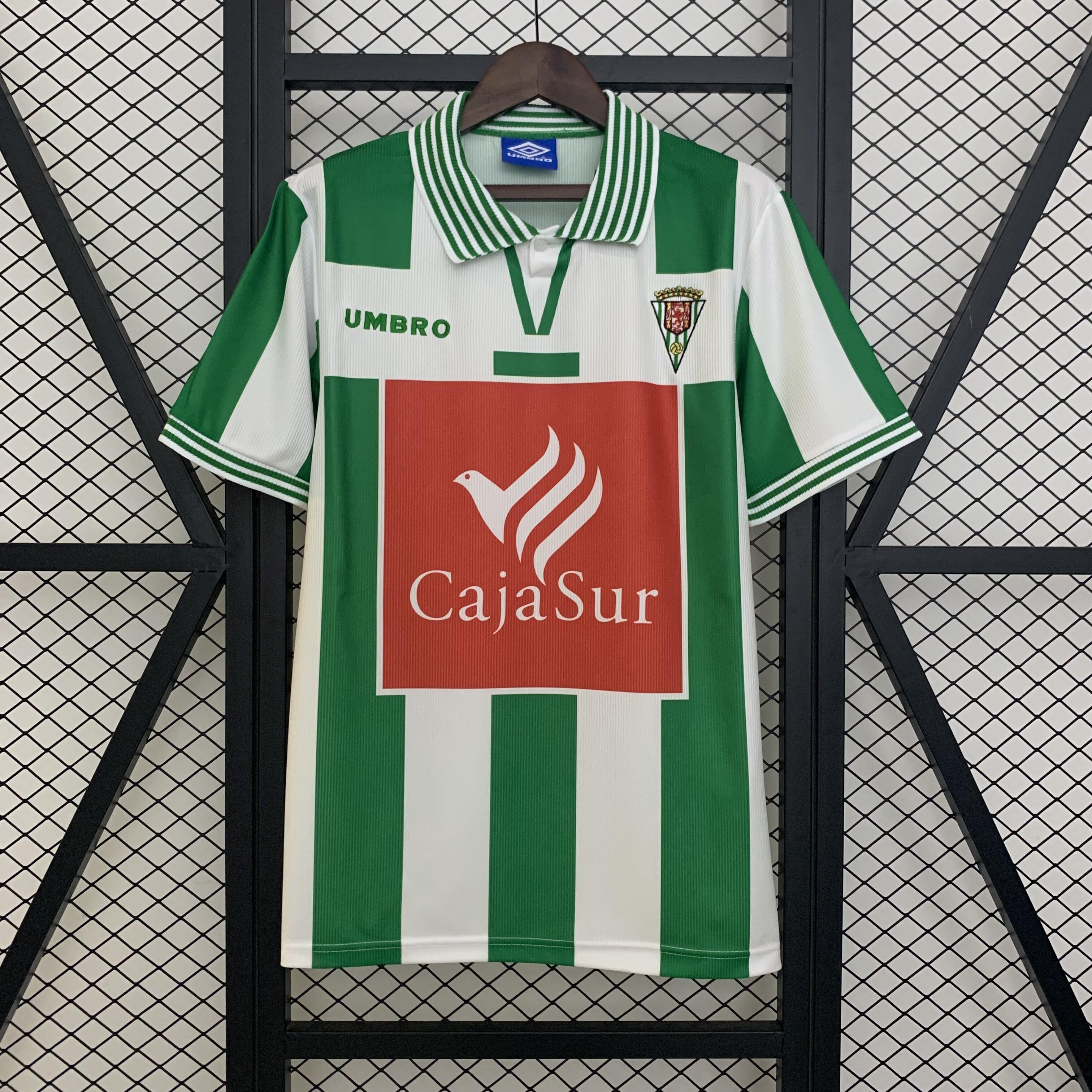 Mens Cordoba green Retro Home Jersey 1997/98 Mens Cordoba green Retro Home Jersey 1997/98 front view on display