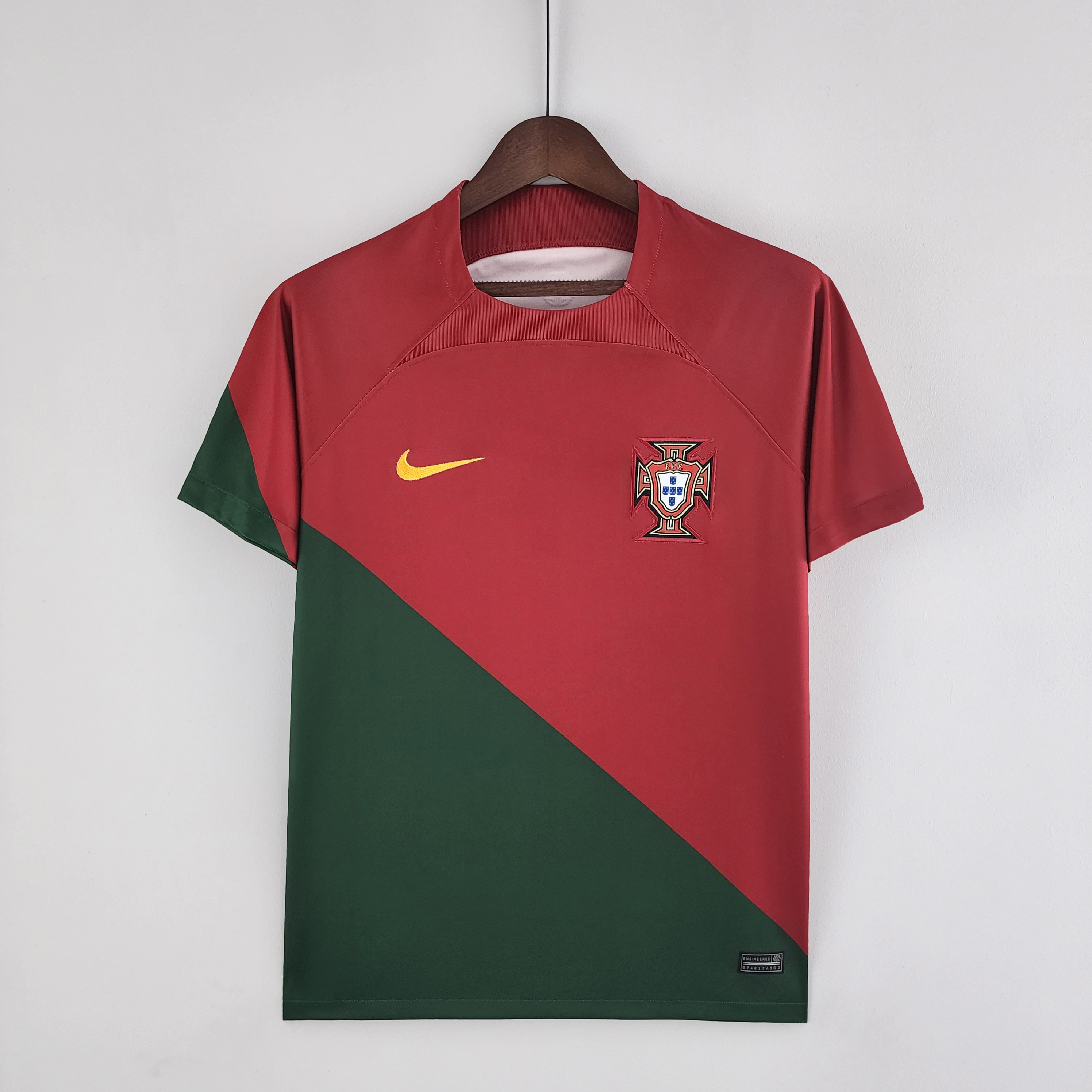 Mens Portugal World Cup Home Jersey 2022 Mens Portugal World Cup Home Jersey 2022 front view on hanger