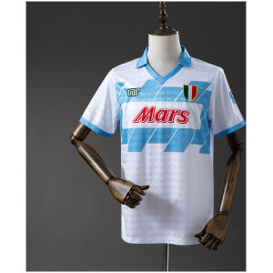 Mens Napoli Retro Away Jersey 1990/91 on mannequin showing white body with sky blue chest band