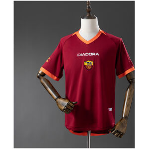 Mens Roma Retro Home Jersey 2006/07 on mannequin showing carmine red body and centered wolf crest