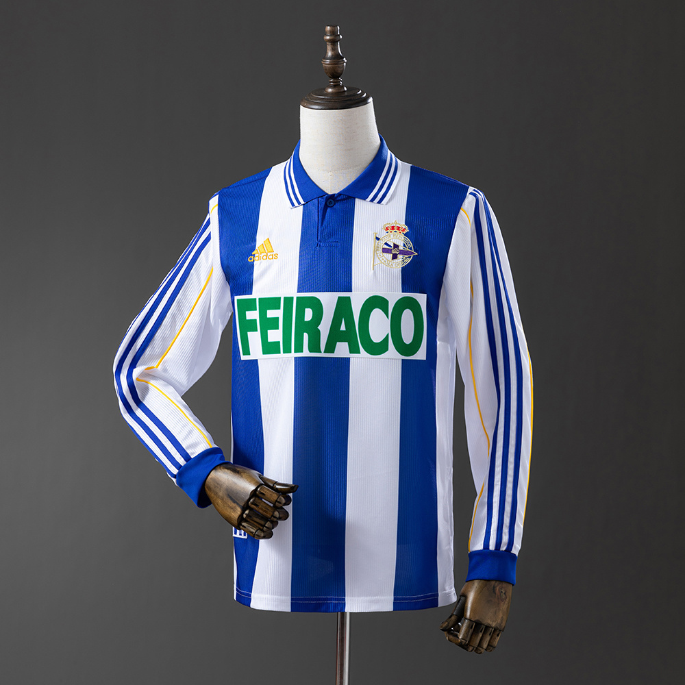 Mens Deportivo de La Coruna Retro Long Sleeve Home Jersey 1999/00 Mens Deportivo de La Coruna Retro Long Sleeve Home Jersey 1999/00 front view on display