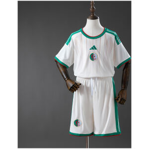Kids Algeria Home Kit 2026 jersey and shorts set front view on mannequin
