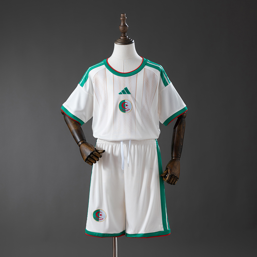 Kids Algeria Home Kit 2026 Kids Algeria Home Kit 2026 jersey and shorts set front view on mannequin