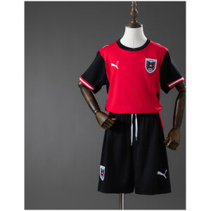 Kids Austria World Cup Home Kit 2026 jersey and shorts set front view on mannequin