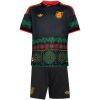 Kids Jamaica World Cup Away Jersey Kit 2026 black patterned shirt and shorts front view