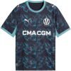 Mens Olympique Marseille Away Jersey 2026/27 Mens Olympique Marseille Away Jersey 2026/27 navy turquoise shirt flat front view