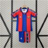 Kids Barcelona retro home shirt with blaugrana stripes and polo collar front view