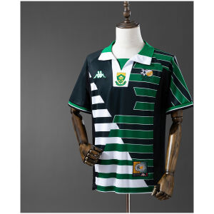 Mens South Africa World Cup Retro Away Jersey 1998 Mens South Africa World Cup Retro Away Jersey 1998 on mannequin showing black and green striped design