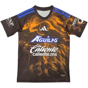 Mens Club America Third Jersey 2026/27 black shirt front view with golden amber eagle graphic and blue shoulder stripes