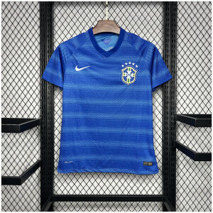Mens World Cup Brazil Retro Away Jersey 2014 on hanger showing royal blue body with subtle horizontal gradient stripes