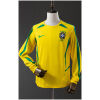 Mens World Cup Brazil Retro Long Sleeve Home Jersey 2002 front view on mannequin displaying green contour panels