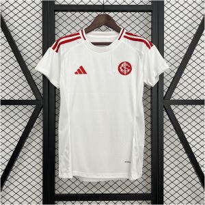 Womens Brazil International Away Jersey 2025 front view on hanger showing white body and red shoulder stripes