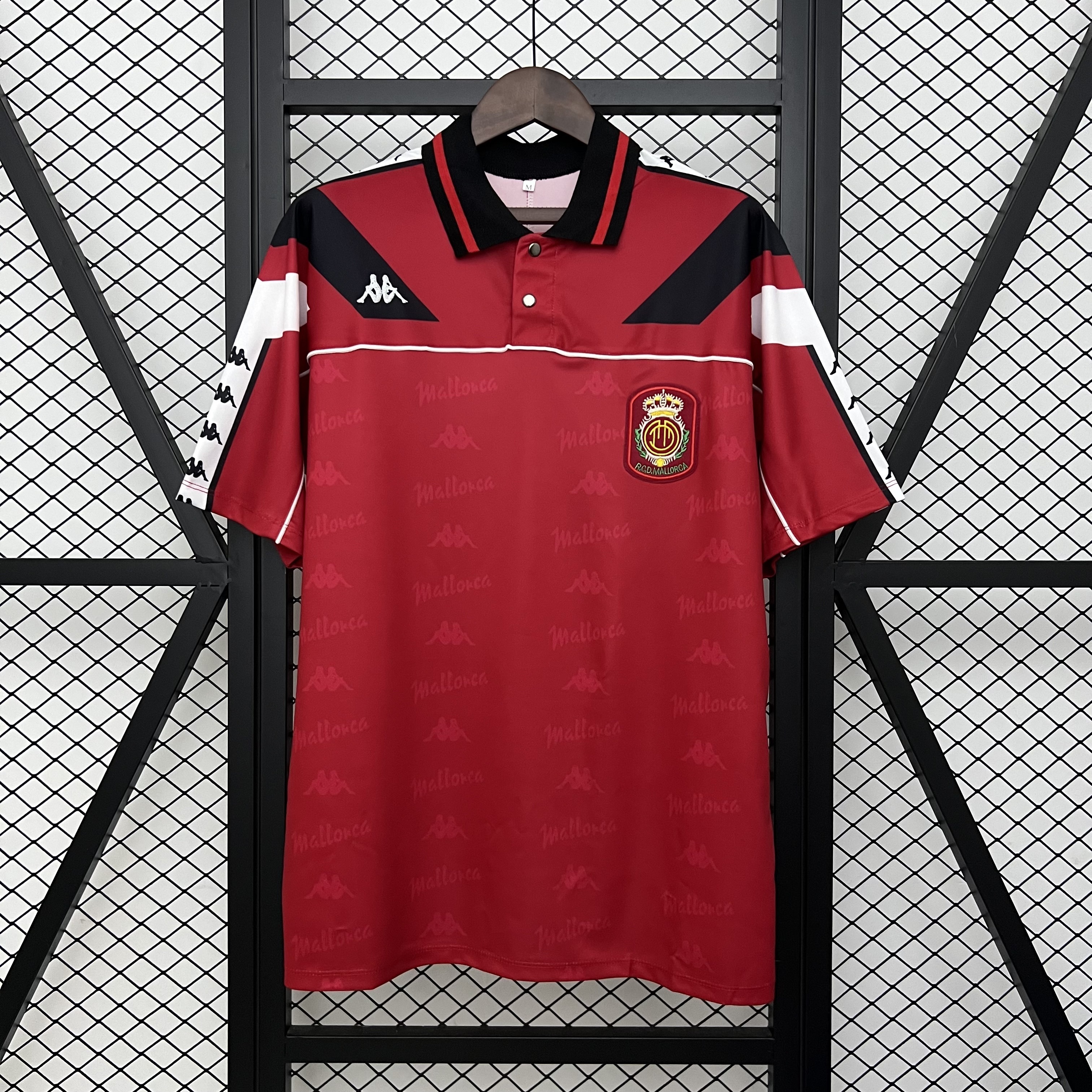 Mens Mallorca Red Retro Jersey 1994/95 Mens Mallorca Red Retro Jersey 1994/95 front view on display