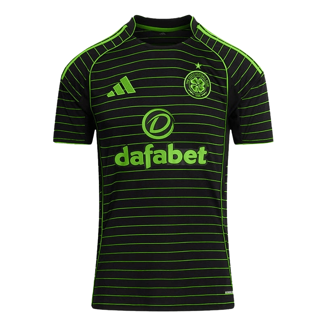 Mens Celtic Away Jersey 2025/26 Mens Celtic Away Jersey 2025/26 front view with neon green pinstripes
