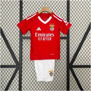 Kids Benfica Home Kit 2024/25 Kids Benfica Home Kit 2024/25 front view showing red shirt and white shorts