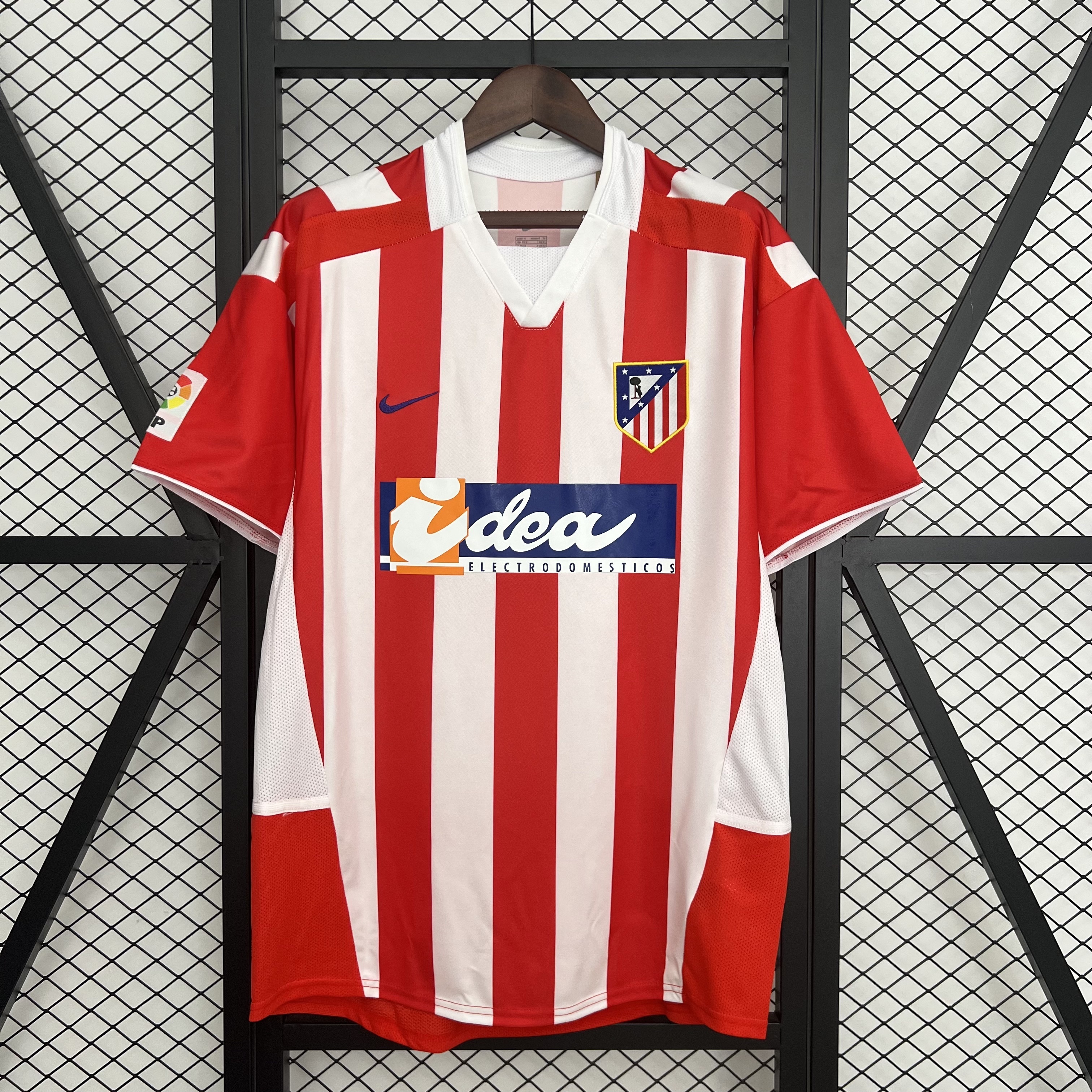 Mens Atletico Madrid Retro Home Jersey 2002/03 Mens Atletico Madrid Retro Home Jersey 2002/03 front view on display