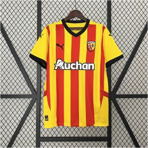 Mens Lens Home Jersey 2024/25 Mens Lens Home Jersey 2024/25 on hanger displaying bold yellow and red vertical stripes with black collar trim