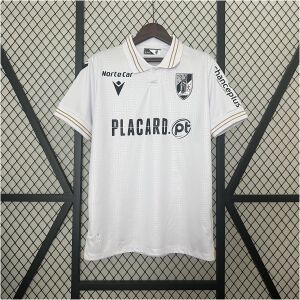 Mens Vitoria SC Home Jersey 2024/25 on hanger showing white embossed body with gold-trimmed polo collar and crest