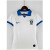 Womens Brazil Retro Away Jersey 2019 on hanger showing white body with royal blue polo collar