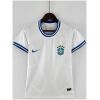 Womens World Cup Brazil Concept White Jersey 2022 on hanger showing white body with blue striped collar