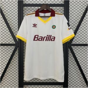 Mens Roma Retro Away Jersey 1991/92 on hanger showing white body and maroon polo collar
